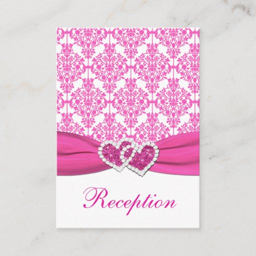 Customizable Pink and White Damask Joined Hearts Enclosure Card Business Card