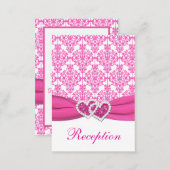 Pink and White Damask Joined Hearts Enclosure Card (Front/Back)