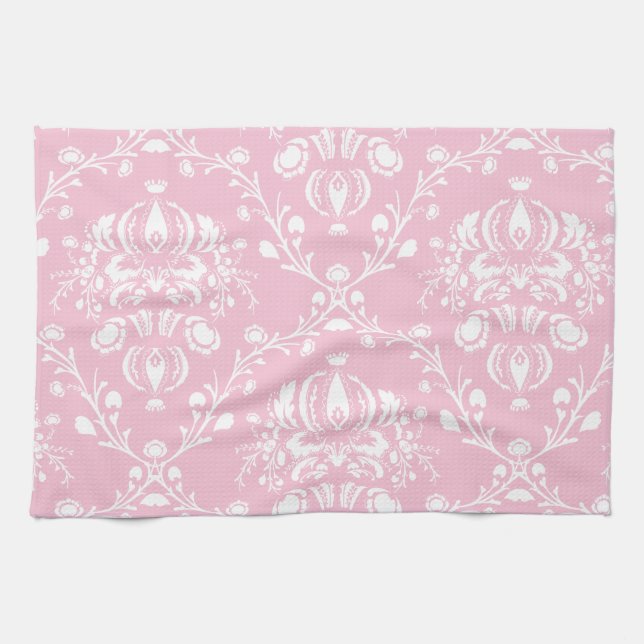 Pink and White Damask Kitchen Towel (Horizontal)