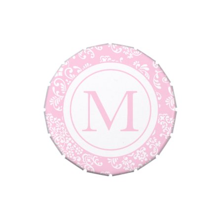Pink And White Damask-monogram Jelly Belly Candy Tin