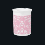 Pink and White Damask Pitcher<br><div class="desc">A classic,  elegant damask design pattern in soft pastel pink and ivory.</div>