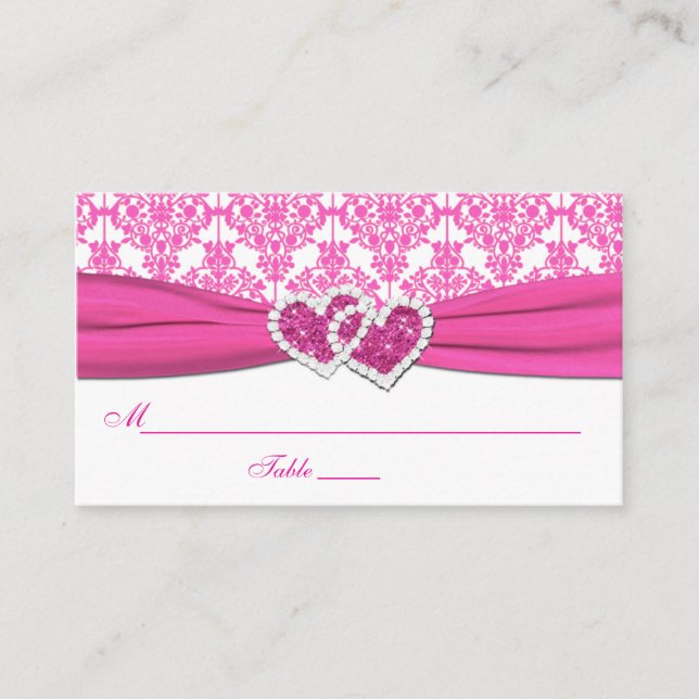 Pink and White Damask Place Cards (Front)