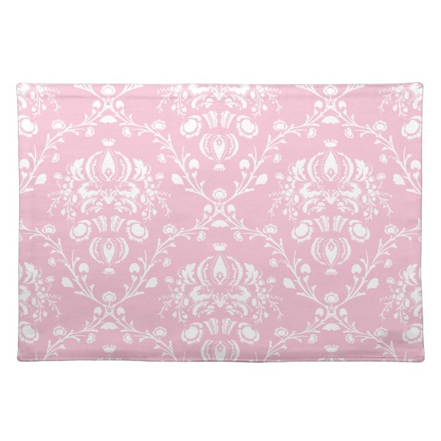 Pink and White Damask Placemat (Front)