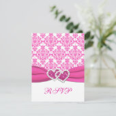 Pink and White Damask RSVP Card - NOT FOR SQ's (Standing Front)