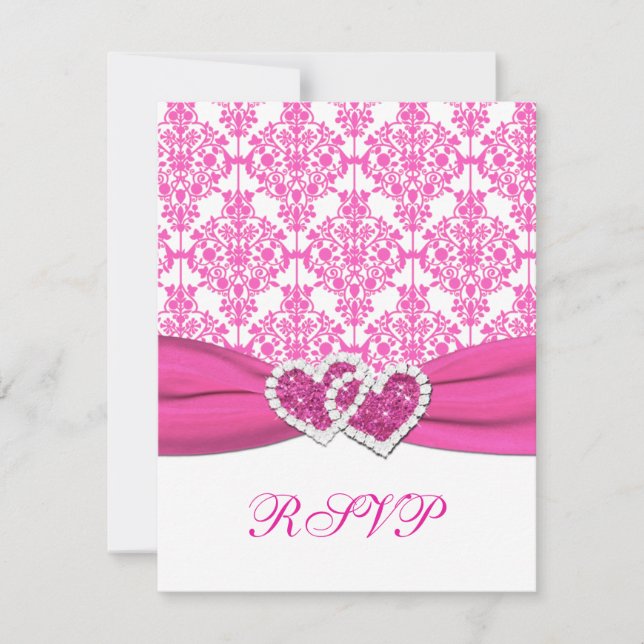 Pink and White Damask RSVP Card - NOT FOR SQ's (Front)