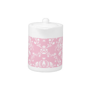 Pink and White Damask Teapot