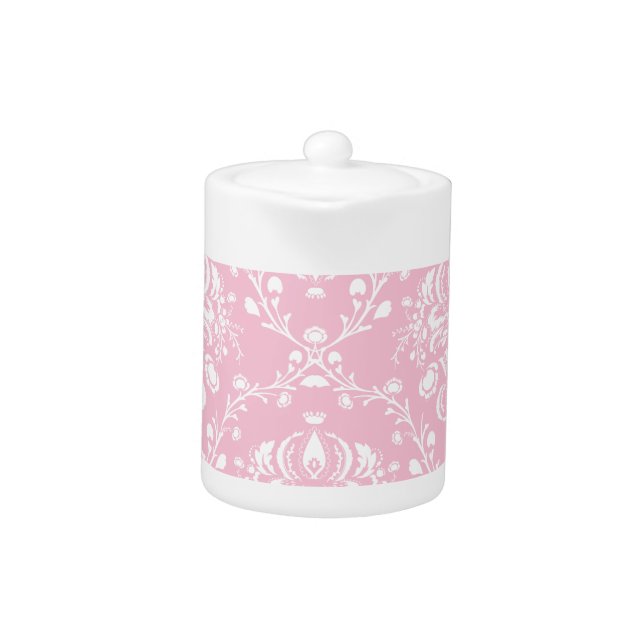 Pink and White Damask Teapot (Front)