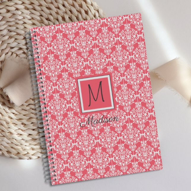 Pink and White Damask Trendy Monogram Planner (Creator Uploaded)