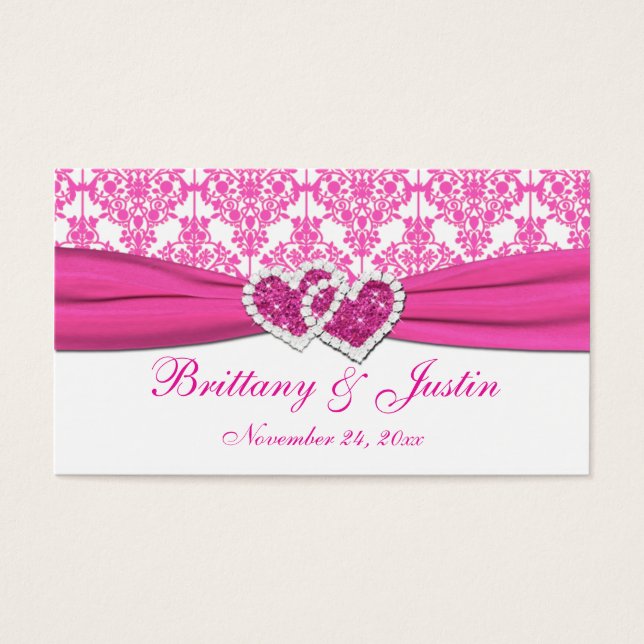 Pink and White Damask Wedding Favor Tag (Front)