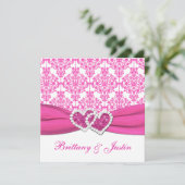 Pink and White Damask Wedding Invitation (Standing Front)