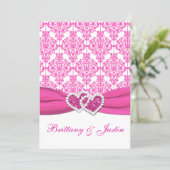 Pink and White Damask Wedding Invitation 5x7 (Standing Front)