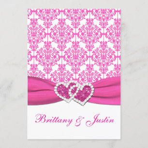 Pink and White Damask Wedding Invitation 5x7