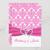 Pink and White Damask Wedding Invitation 5x7 (Front/Back)