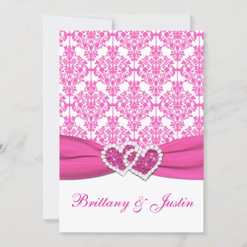 Pink and White Damask Wedding Invitation 5x7
