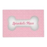 Pink And White Damask With Dog Bone Placemat at Zazzle