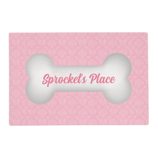 Pink and White Damask with Dog Bone Placemat (Front)