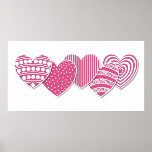 Pink and White Decorative Hearts Poster