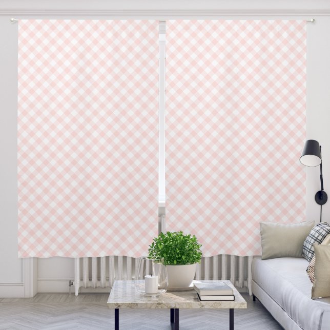 Pink and White Diagonal Gingham Plaid Pattern Blackout Curtains (Living Room)