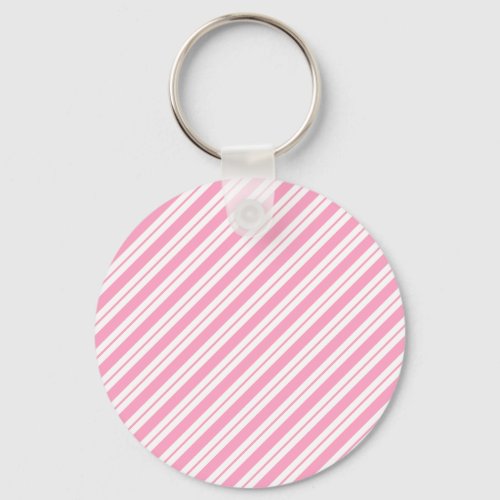 Pink and White Diagonal Stripes Keychain