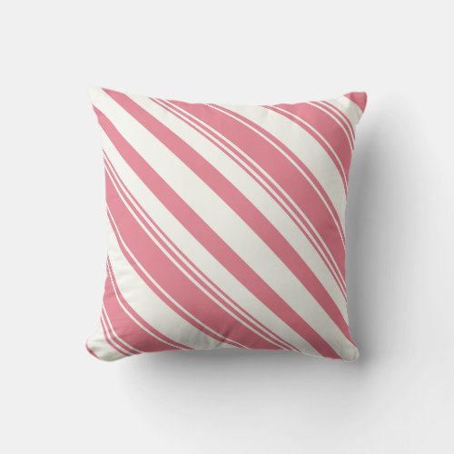 Pink and White Diagonal Stripes Throw Pillow