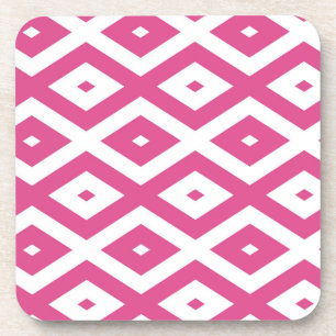 Pink and white diamond pattern beverage coaster