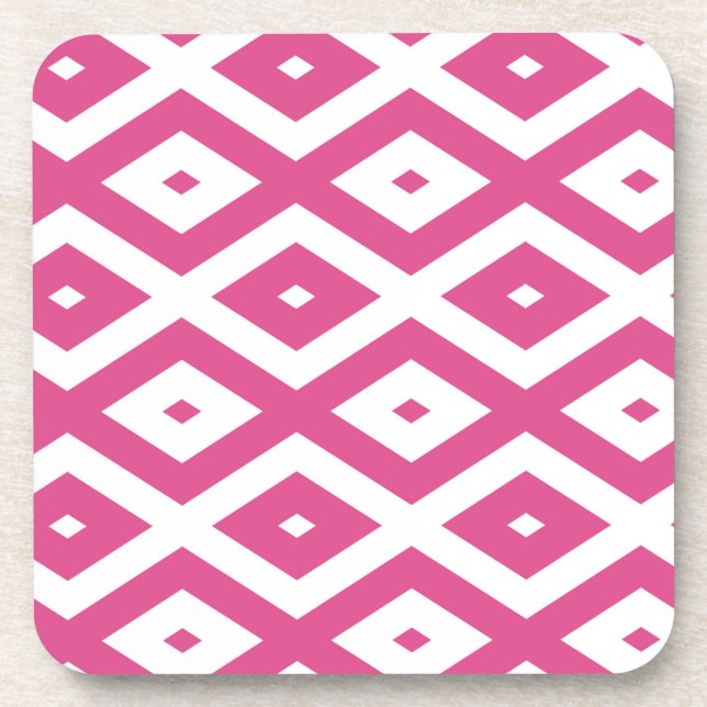 Pink and white diamond pattern beverage coaster (Front)