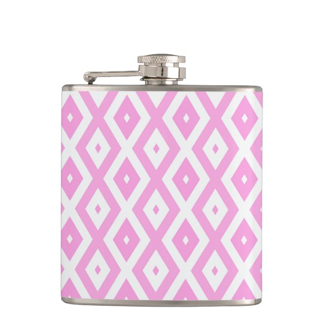 Pink and white diamond pattern flask (Front)