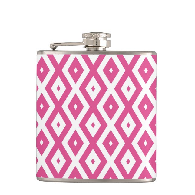 Pink and white diamond pattern flask (Front)