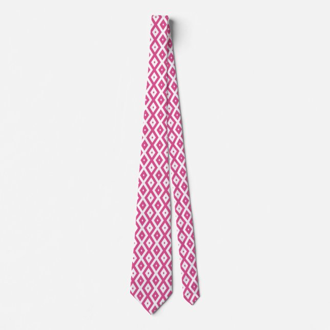 Pink and white diamond pattern neck tie (Front)