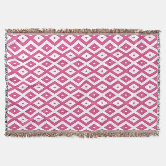 Pink and white diamond pattern throw blanket (Front)