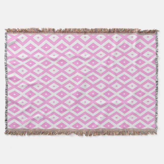 Pink and white diamond pattern throw blanket (Front)