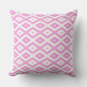 Pink and white diamond pattern throw pillow