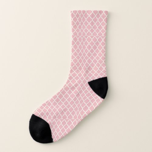 Pink and White Diamond Print Socks