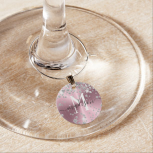 Pink and White Diamonds - Personalized Wine Charm