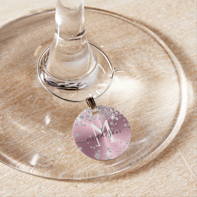 Pink and White Diamonds - Personalized Wine Charm (In Situ)