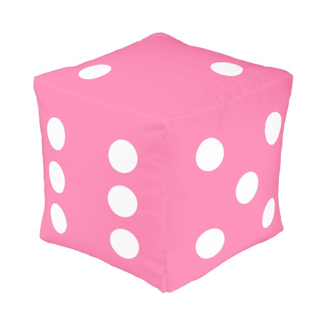 Pink and white die dice symbol pouf (Angled Back)