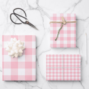 Pink and White Different Sizes Gingham Checks Wrapping Paper Sheets