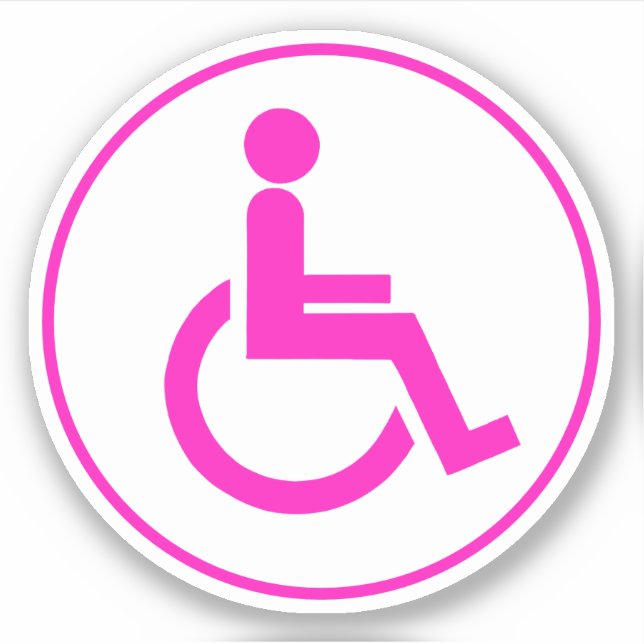 Pink and White disabled handicap symbol Round  Sticker (Front)