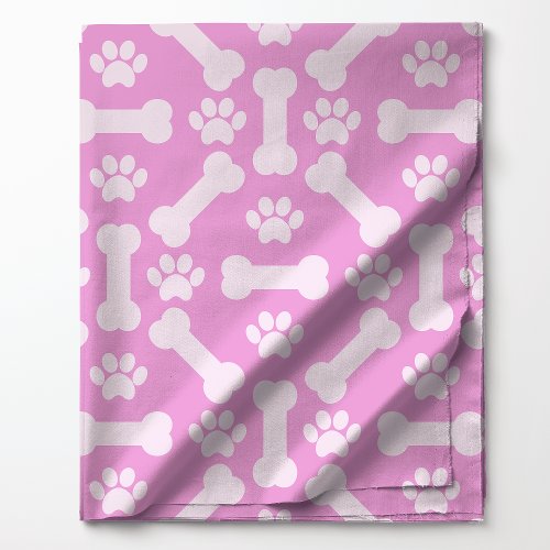 Pink And White Dog Bones And Paw Prints Pattern Fabric