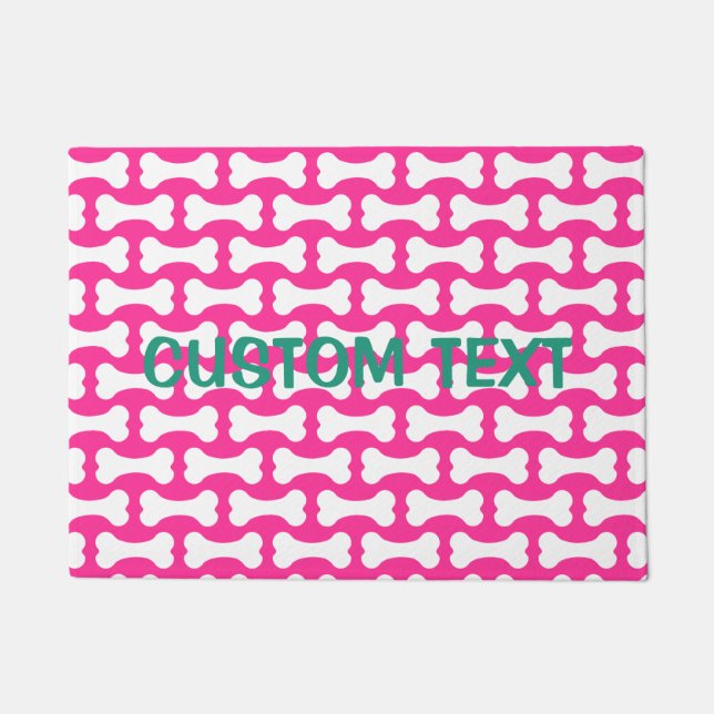 Pink and white dog bones custom doormat (Front)