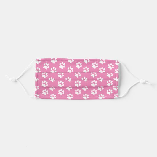 Pink and White Dog Pawprint Stencil Adult Cloth Face Mask (Front, Folded)