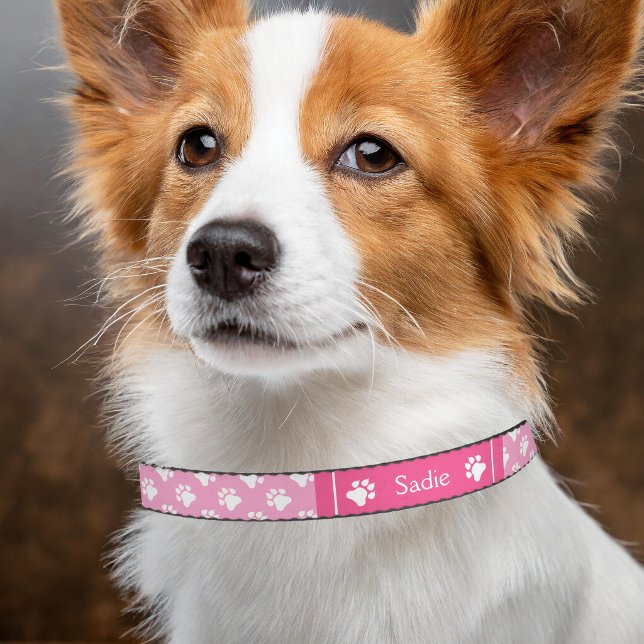 Pink And White Dog Paws Cute Animal Prints Pattern Pet Collar