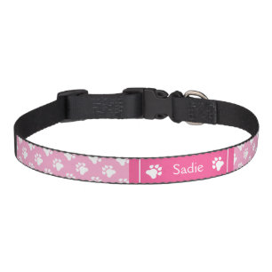 Pink And White Dog Paws Cute Animal Prints Pattern Pet Collar