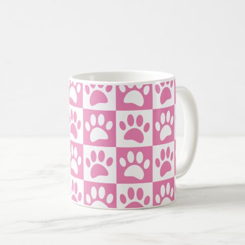 Pink And White Dog Paws In Squares Custom Coffee Mug