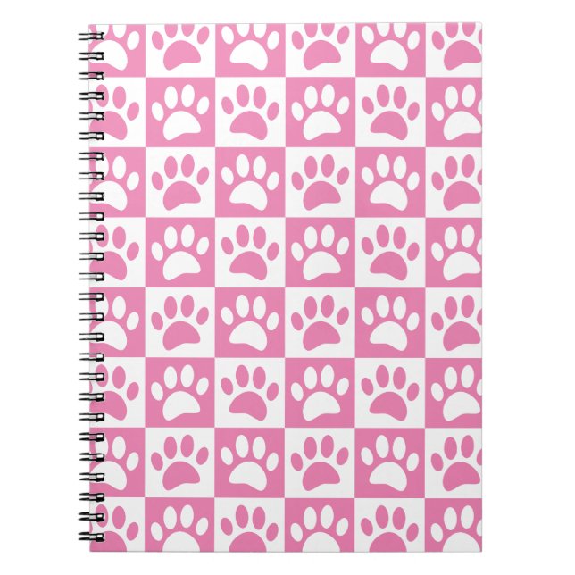 Pink And White Dog Paws In Squares Custom Notebook (Front)
