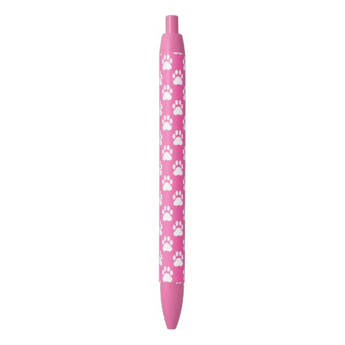 Pink And White Dog Paws Pattern Black Ink Pen