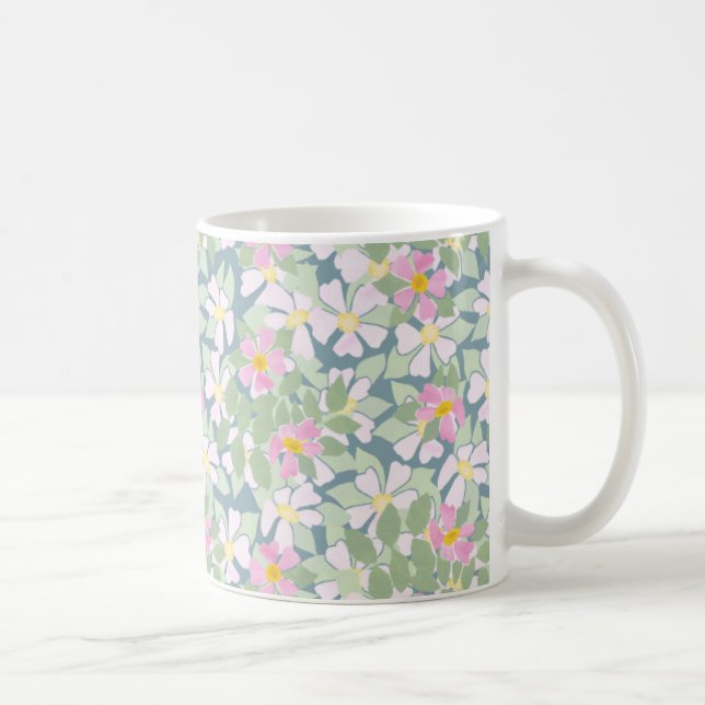 Pink and White Dog Roses on Deep Blue Coffee Mug (Right)