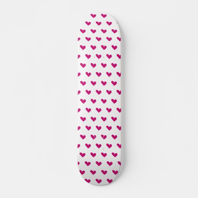 Pink and White Doodle Heart Pattern Skateboard (Front)