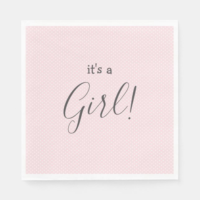 Pink and White dot It's a Girl baby shower Napkins (Front)