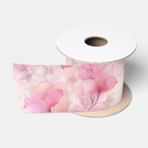 Pink and White Dreamy Floral Satin Ribbon